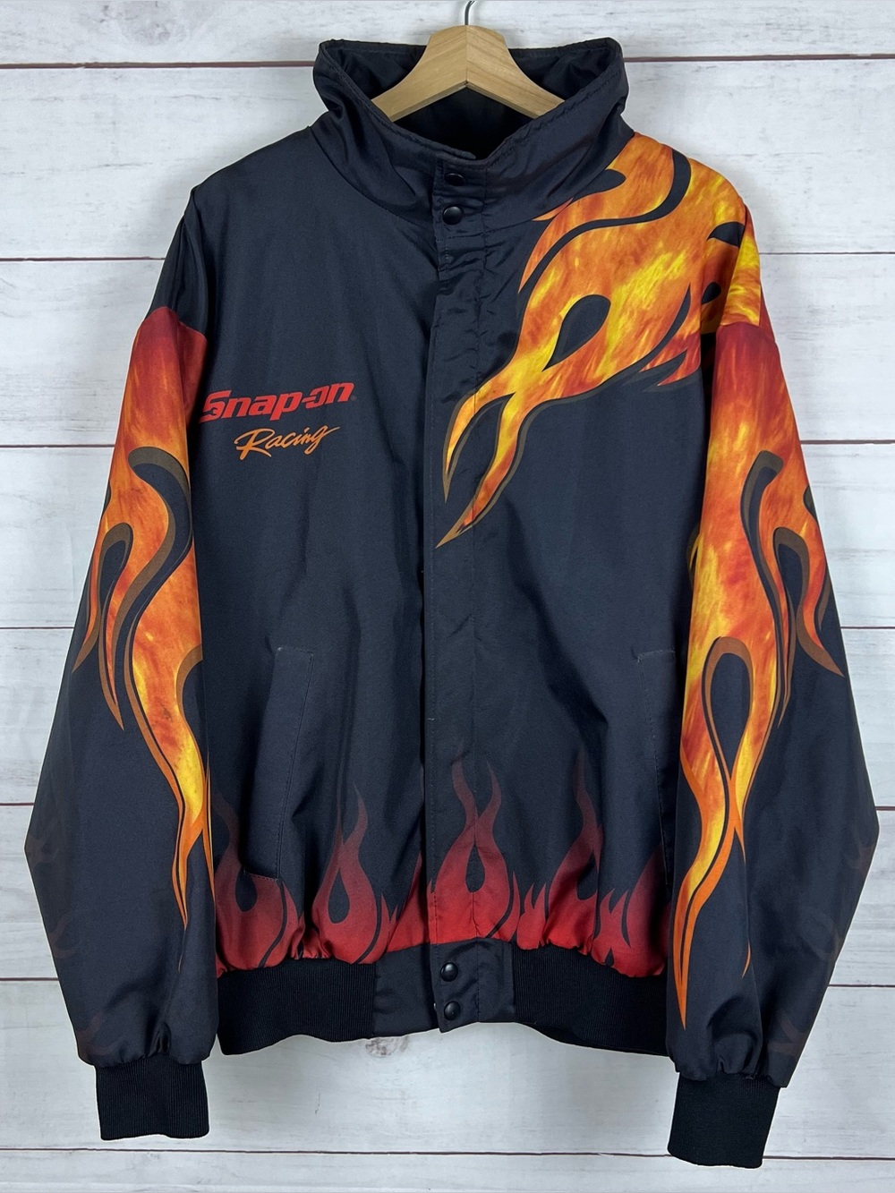 Vintage Snap On Racing Collection Jacket Flames All Over Print Mens Large USA